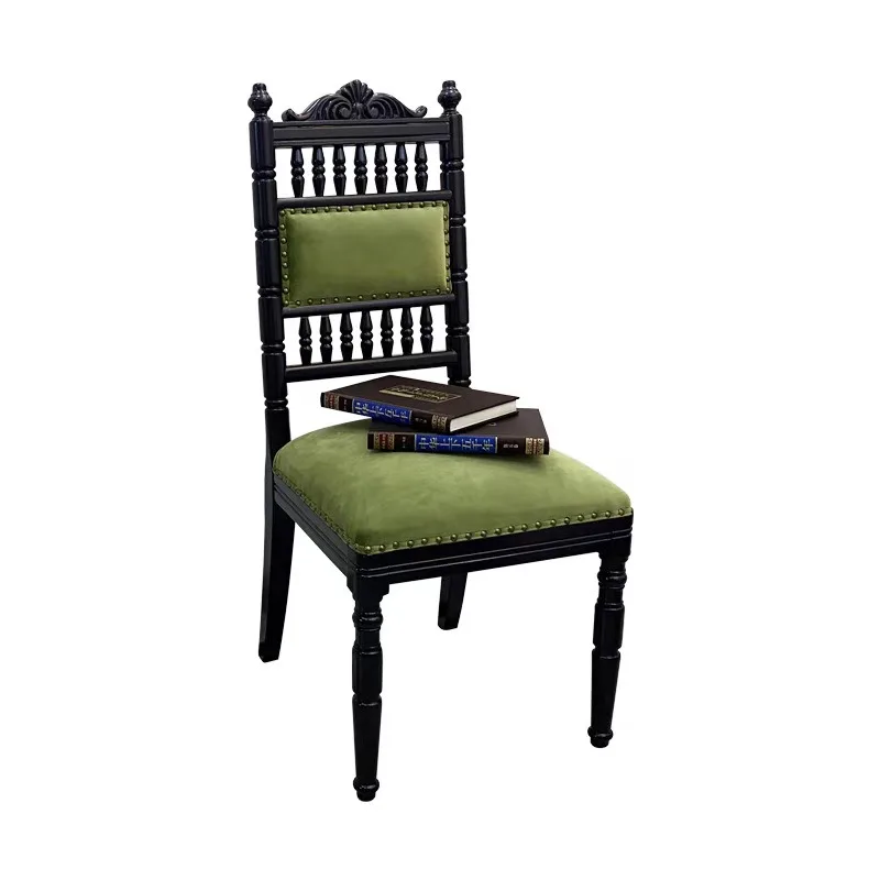 American light luxury solid wood book chair, living room neoclassical dining chair, soft bag back chair French Nanyang retro