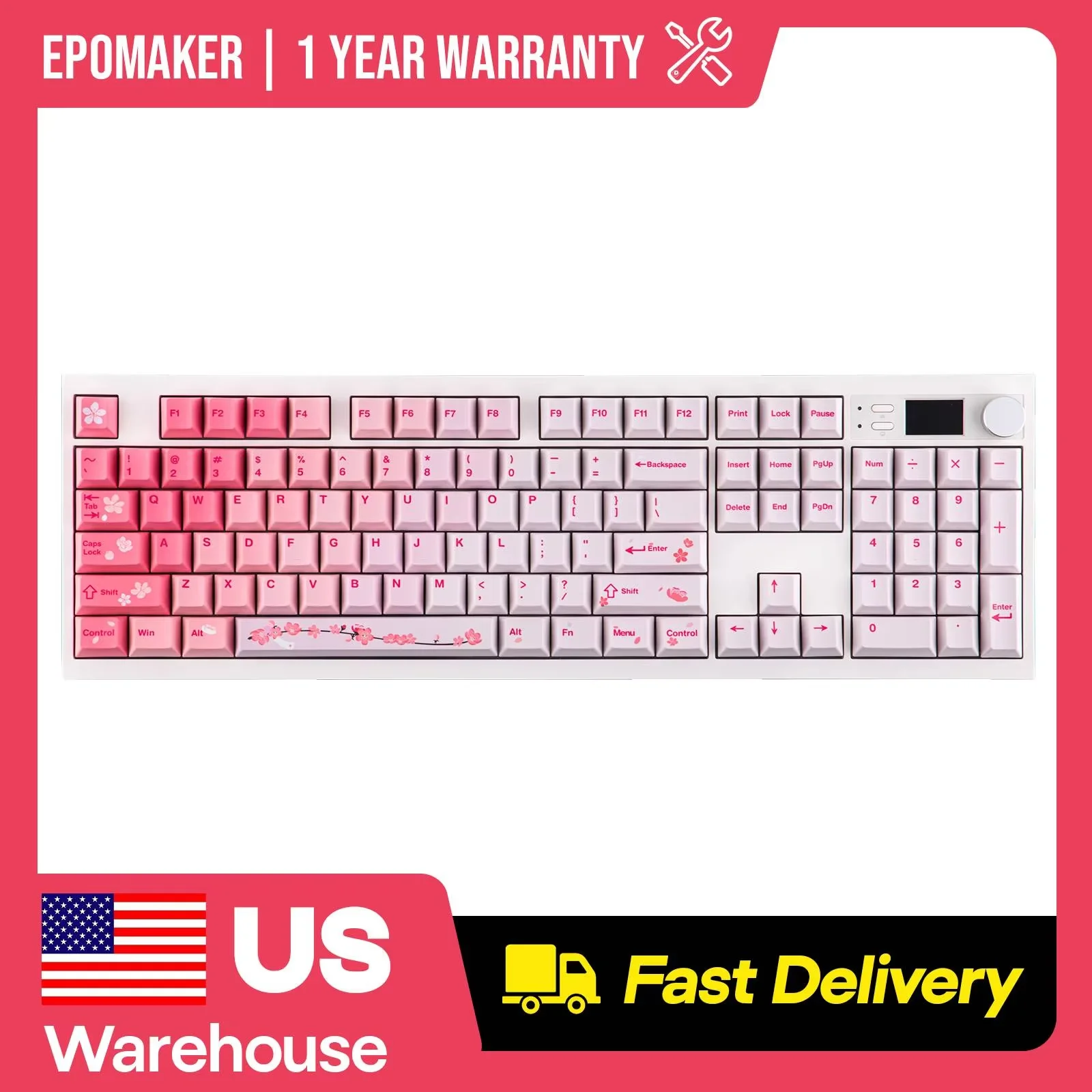 EPOMAKER QK108 100% Full-Sized Layout Wired/BT/2.4Ghz Wireless Mechanical Keyboard with QMK/VIA Custom & RGB Backlights