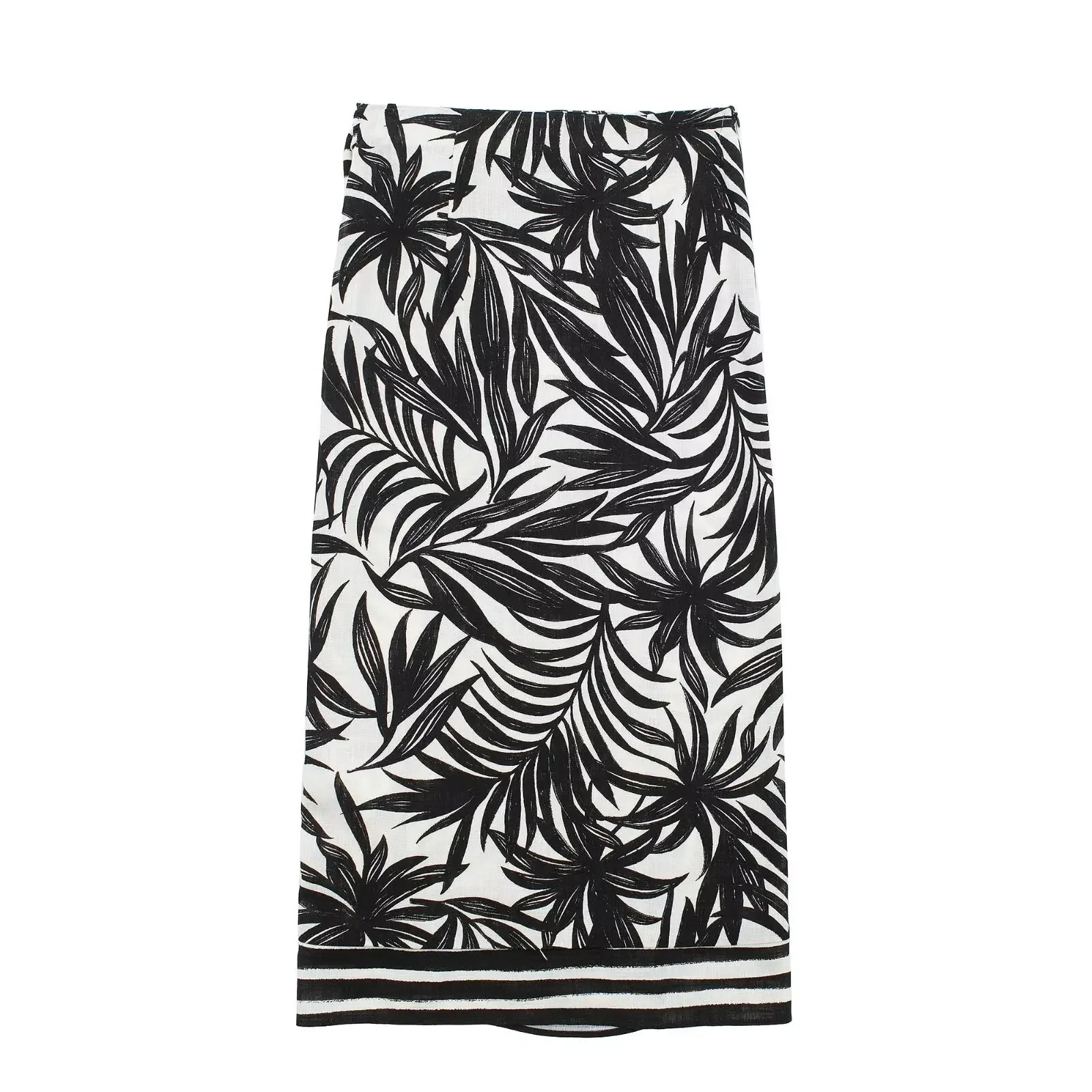 

Women's Black Printed Pareo Bohemian Style Wrap Women's Retro Fashion Slit Beach Lace-up Midi Skirt 2024 Summe