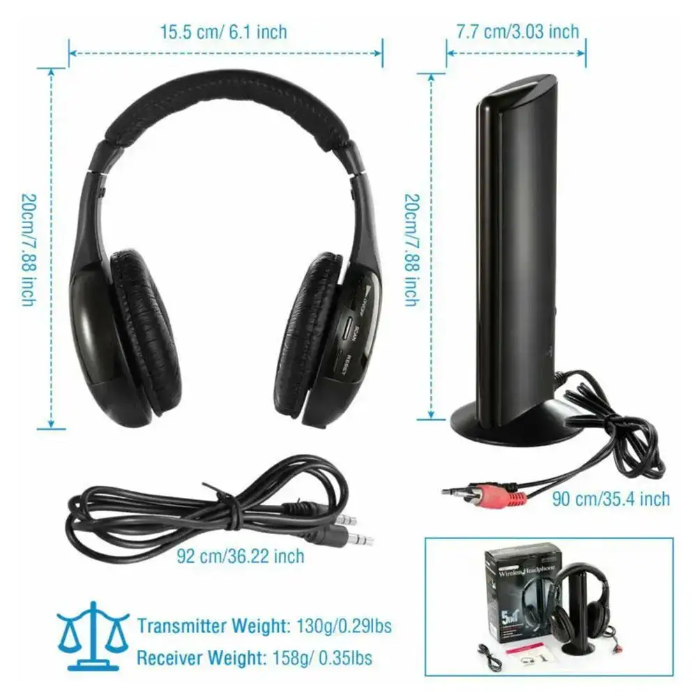 5-in-1หูฟังไร้สาย MH2001คลาสสิก5-in-1ทีวีไร้สาย Headphone STEREO อุปกรณ์เสริมหูฟังทีวี