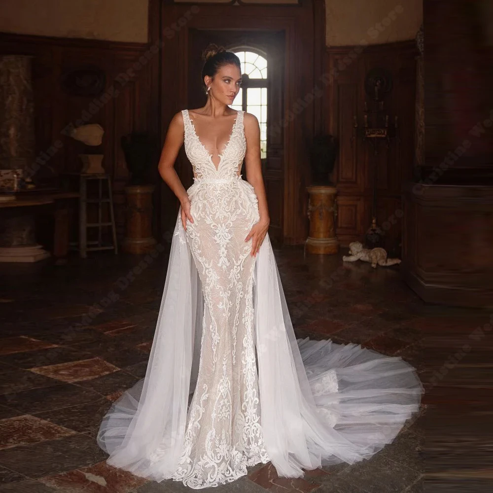 Abiti da sposa vintage da donna Abiti da sposa sexy con scollo a V senza maniche a sirena Abiti da banchetto di fidanzamento Abiti da sposa personalizzati 2026