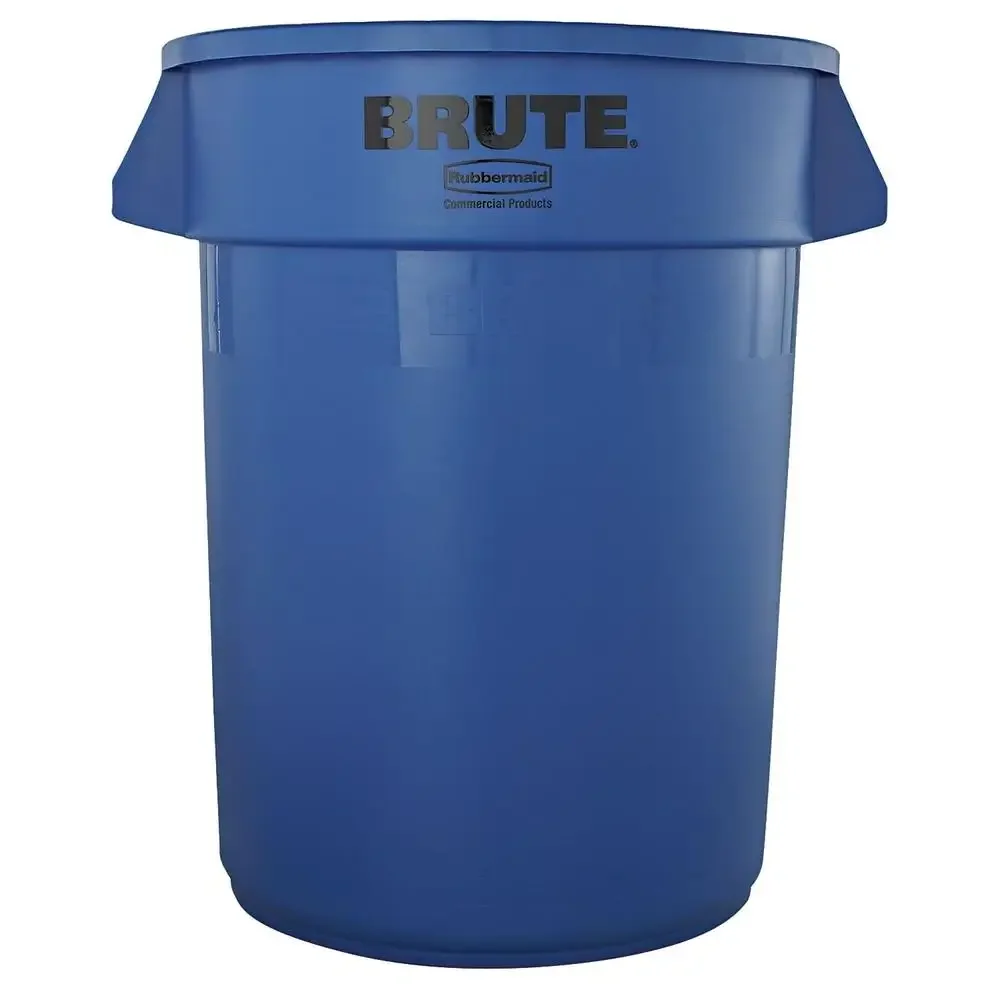 32 Gal Blue Round Trash Can with Venting Channels and Reinforced Base Heavy-Duty Use