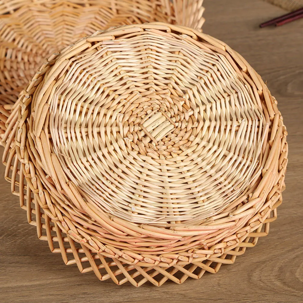 

Wicker Woven Basket Round Willow Storage Holder Natural Material Safe Healthy Smooth Corners Fruits Eggs Vegetables Snacks Home