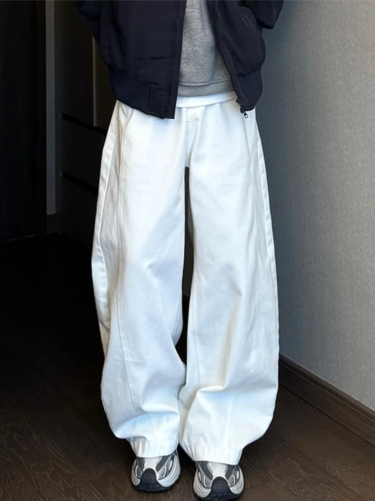 

White Straight Leg Jeans Men Women Style Spring High Waist Straight Cut Loose Fit Pants Cool Handsome Casual Denim Jeans