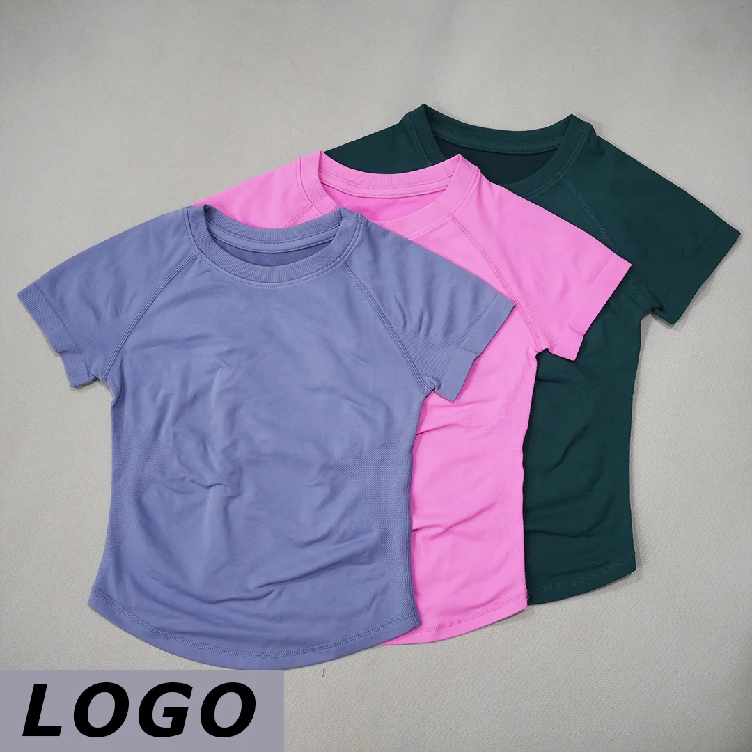 DF-LOGO Women Short Sleeve Sports T Shirt Crew Neck Slim Fit Elastic Quick Dry Breathable Gym Yoga Running Cycling Daily Casual