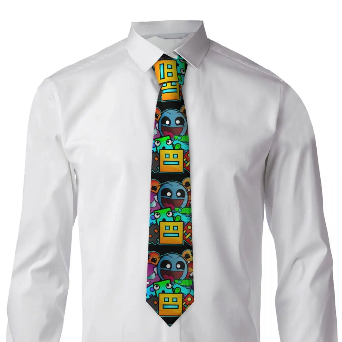 Geometry Dash Game Music Cute Geometric (1) Necktie for Men Silk Polyester Slim Neck Ties Wedding Suits Tie Casual Gravatas