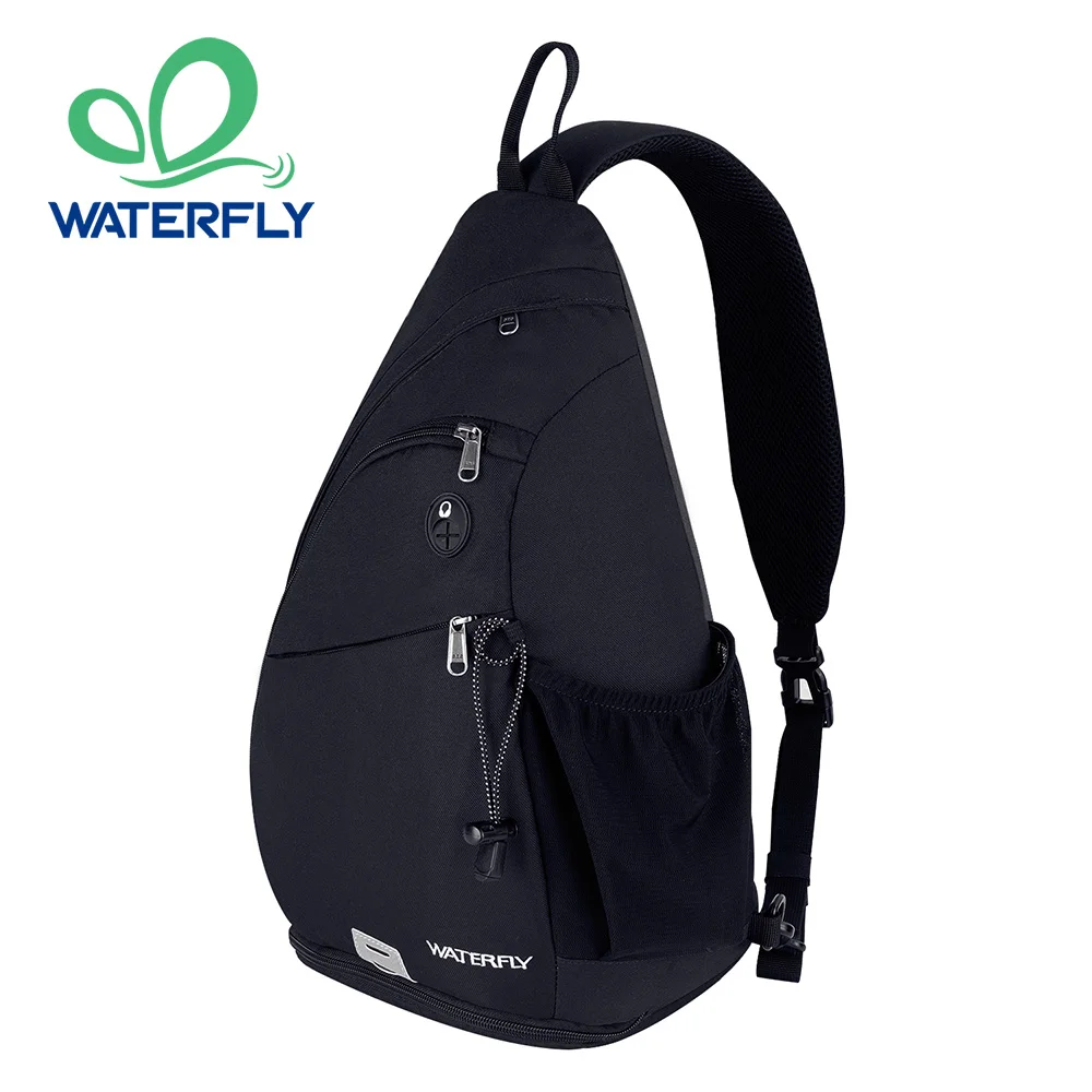 حقيبة ظهر WATERFLY Sling Bag Crossbody بكتف واحد حقيبة ظهر كاجوال عبر الصدر وحزام جانبي بسعة كبيرة