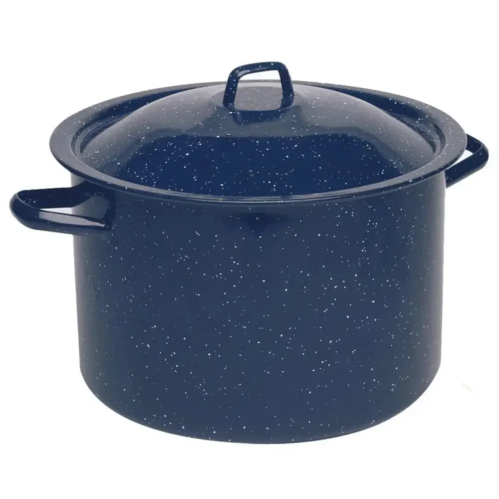 6 Quart Blue Speckled Enamel Stock Pot Vintage Style Cooking Essential