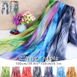 1m Elegant Chiffon Fabric Soft Semi Transparent Gradient Printing Fabric Scarves Hanfu Sheer Dress Skirt Mesh Veil DIY Fabrics