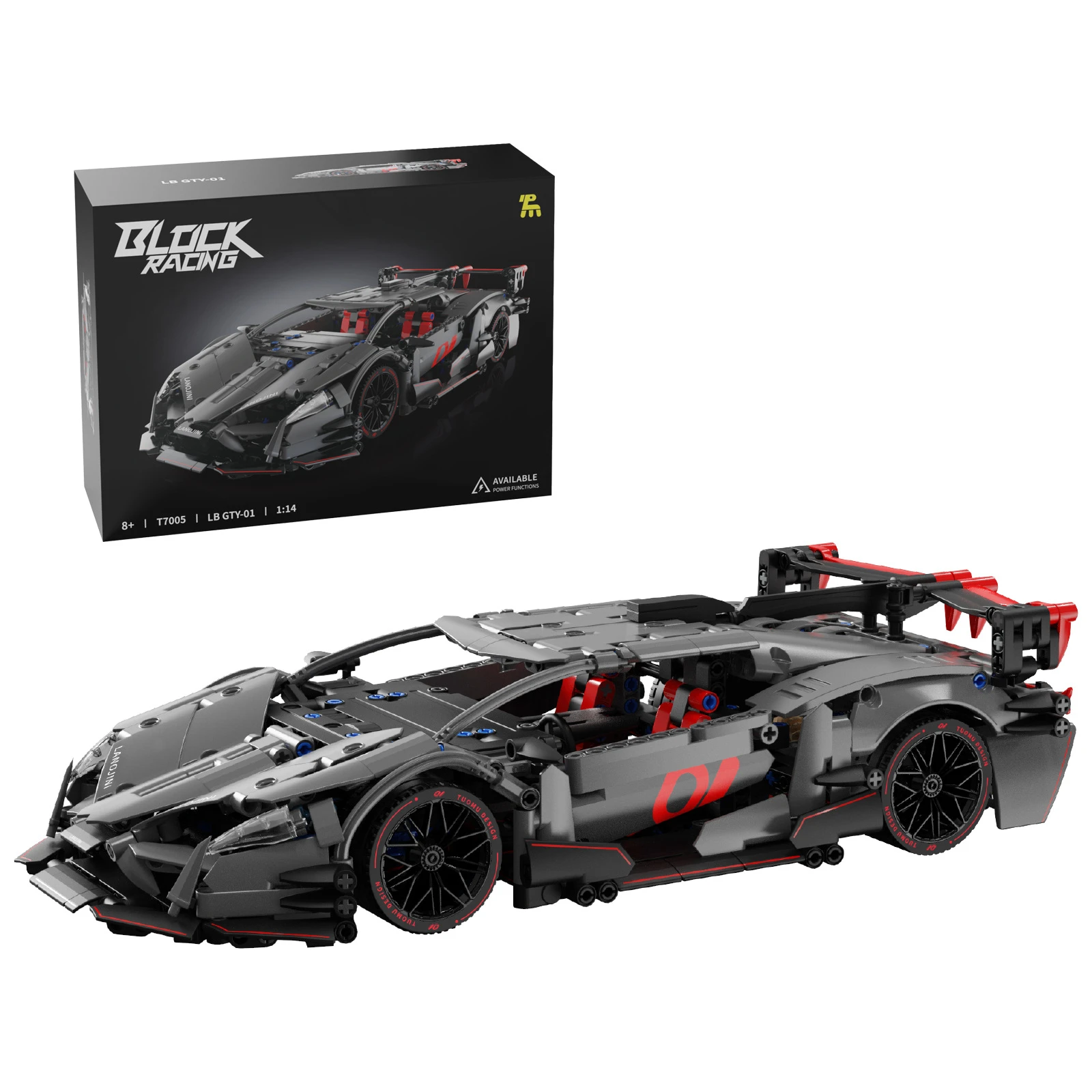 Bloques de construcción de modelo de coche súper deportivo 7005 1:14 con montaje de iluminación, juguete de carreras, edición de coleccionista de Hypercar, regalos para niños