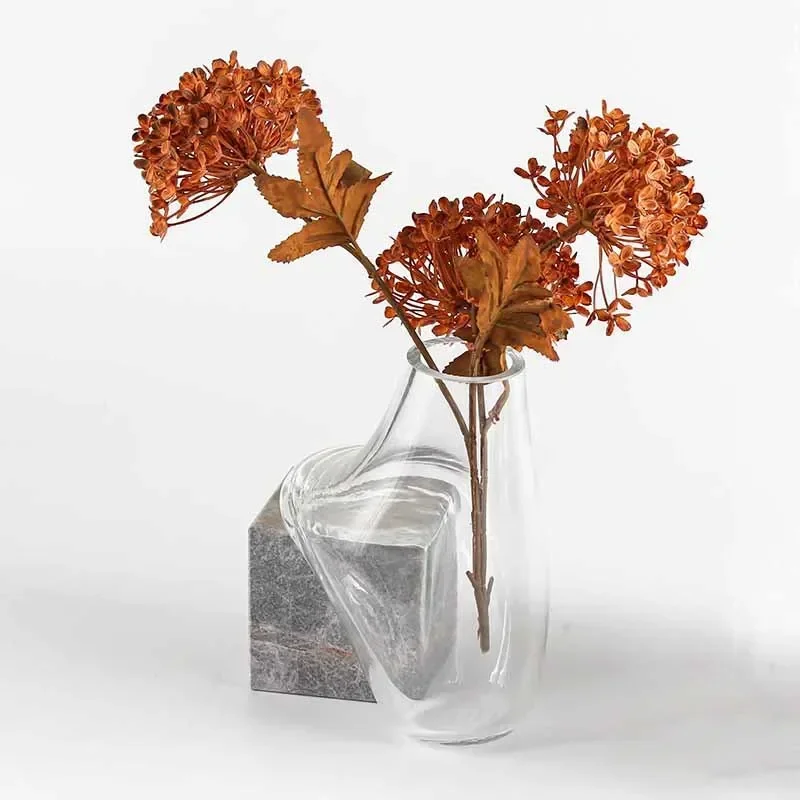 Glass Vase with Marble Base Abstract Moving Water Droplets Transparent Flower Vase Hydroponics Terrarium Home Decoration