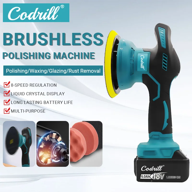 

Codrill 8Gear с цифровым дисплеем, беспроводной автомобильный полировщик, электрический полировщик, автомобильная вощеная полировальная машина для аккумуляторного штифта Makita