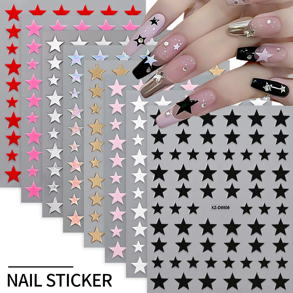 Mix 7-8 Colourful Stars Nails Stickers Irregular Pentagram Decals Laser Shiny Decor Self-adhesive Decals DIY Manicure Wraps
