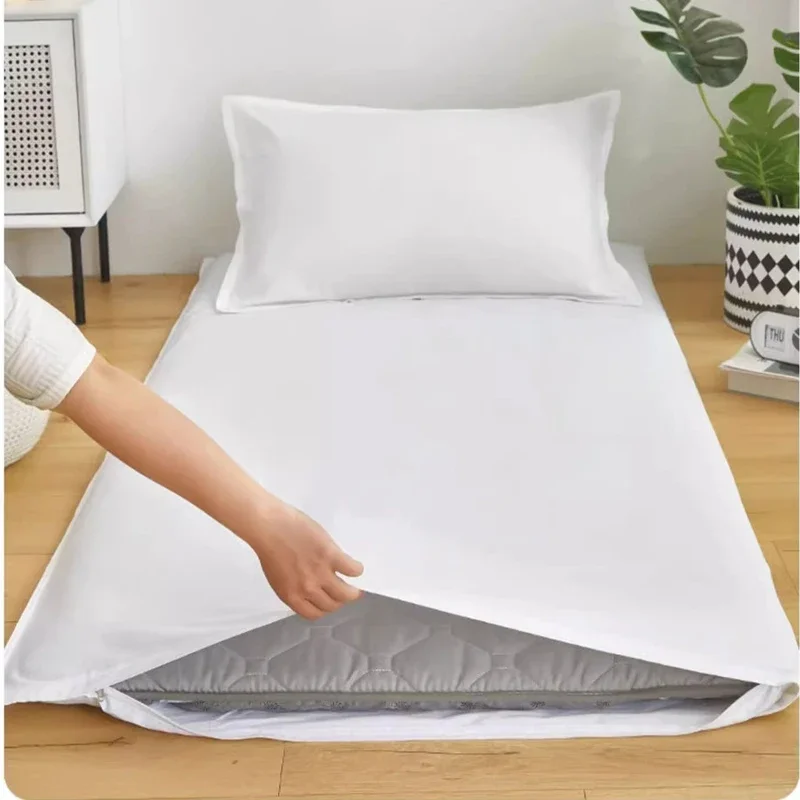 WASART 360° fully enclosed with zipper cotton mattress protector cover single double bed white sheet protection pad king size