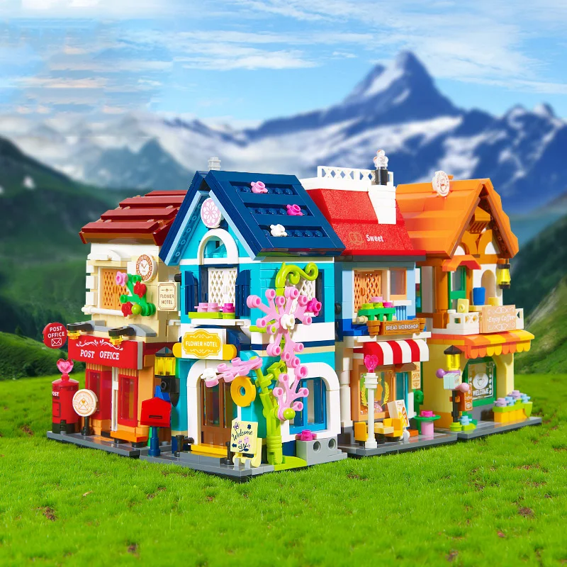 Creative City Journey Street View Building Block Post Office Coffee Shop Bakery Florist Bricks Toy Streetscape Fort Gifts