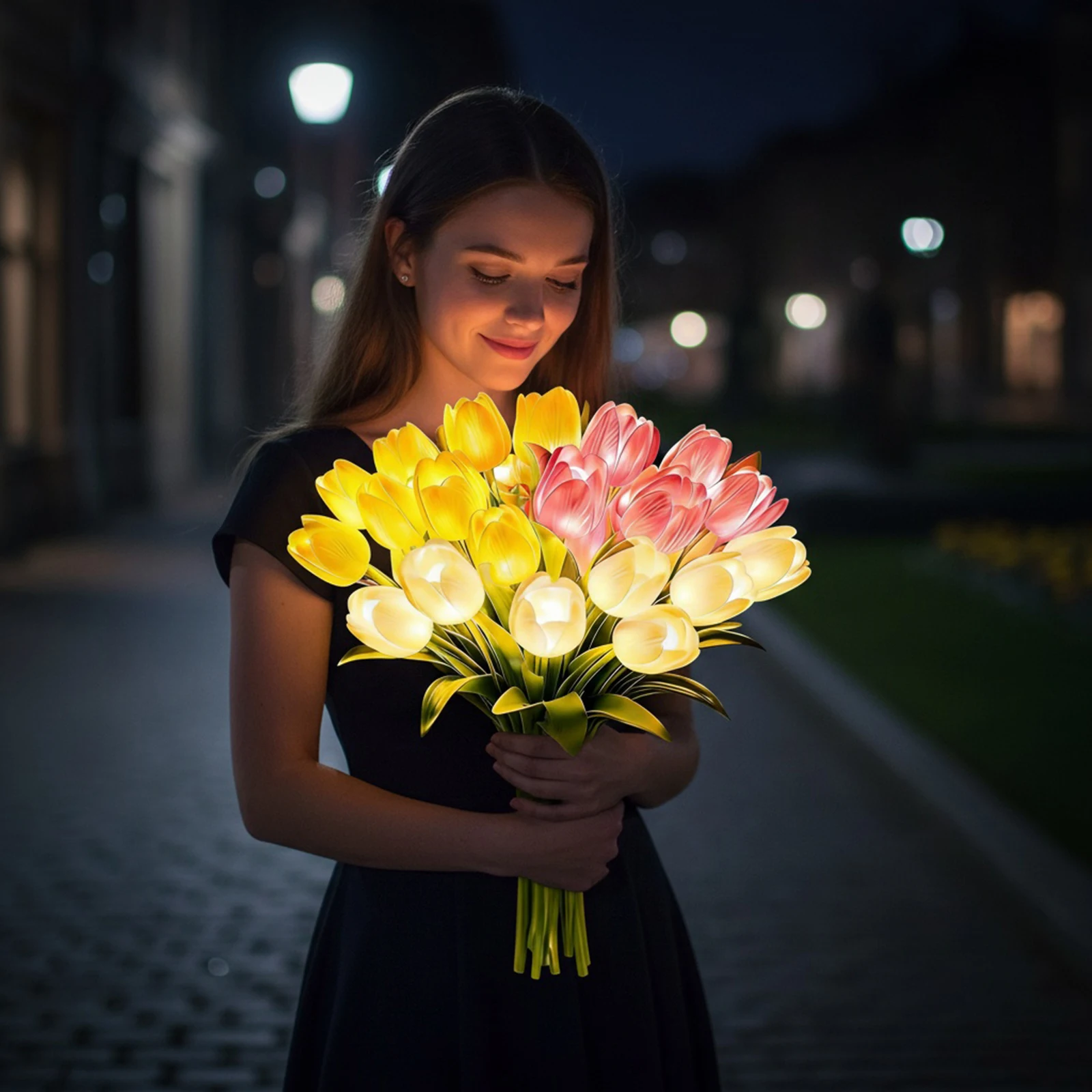 15Pcs Flower Shaped Ambient Lamp LED Luminous Bouquet Ornament Artificial Flowers Night Lamp for Bedroom Bedside Decor