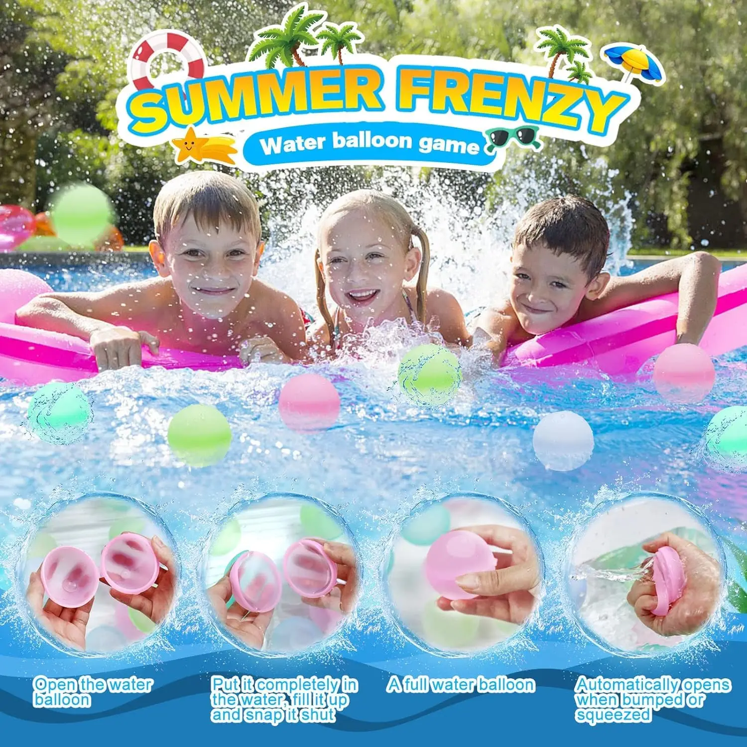 Globos de agua reutilizables, juguetes de silicona, bolas de agua recargables, juguetes para piscina y playa, actividades al aire libre de verano para niños, juegos de bomba de agua