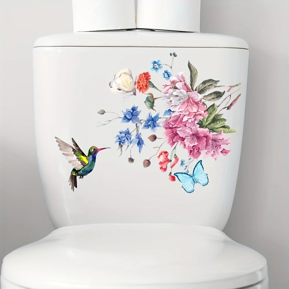 1PC Kolibri Floral Toilette Aufkleber Wasserdicht für Glas Tür Fenster Toilette Tank DIY Deckel Dekorative Selbst-klebe vinyl Aufkleber
