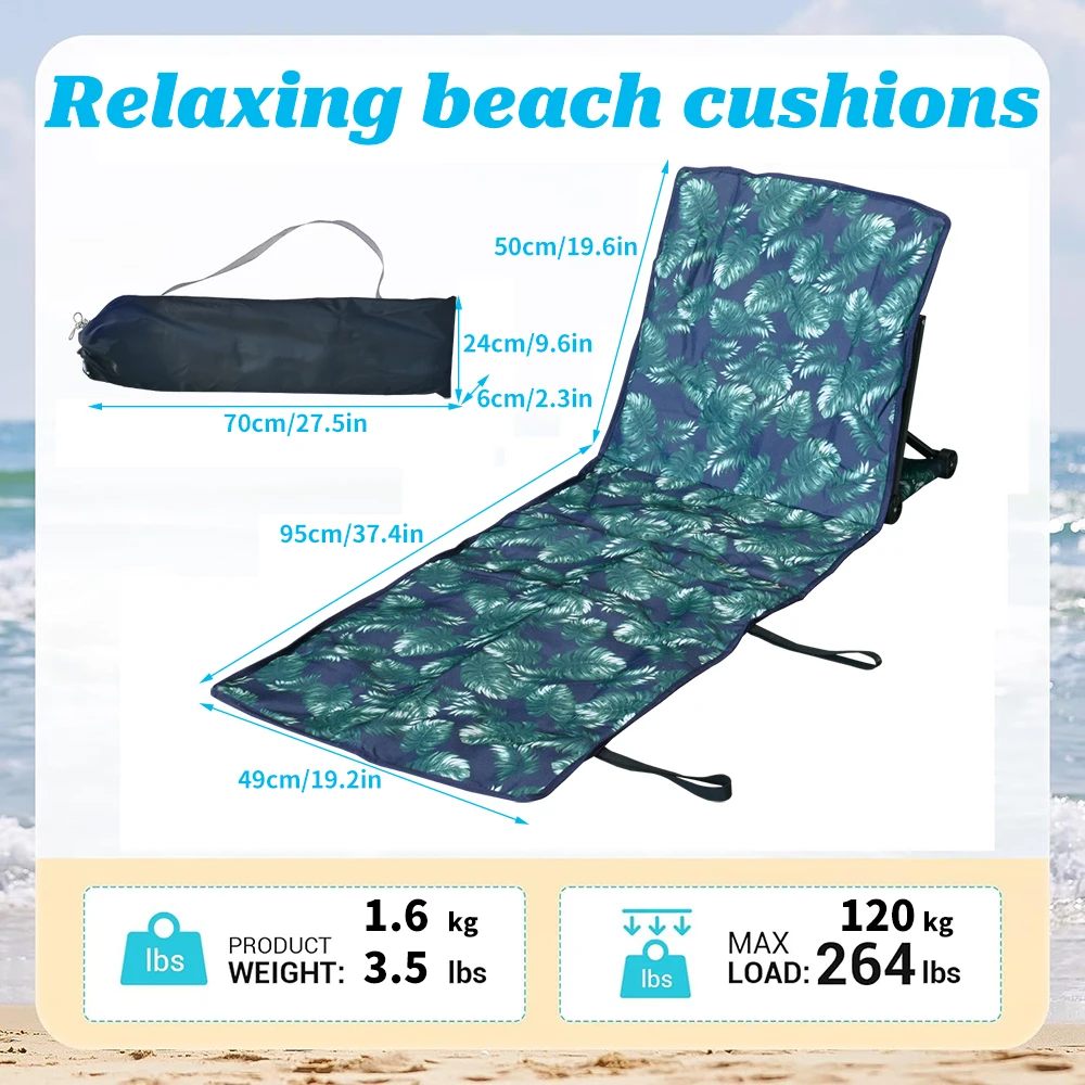 Portable Beach Mat Lounge Adjustable Folding Reclining Beach cushions Mat with Back Support for Sunbathing Camping Patio Lawn