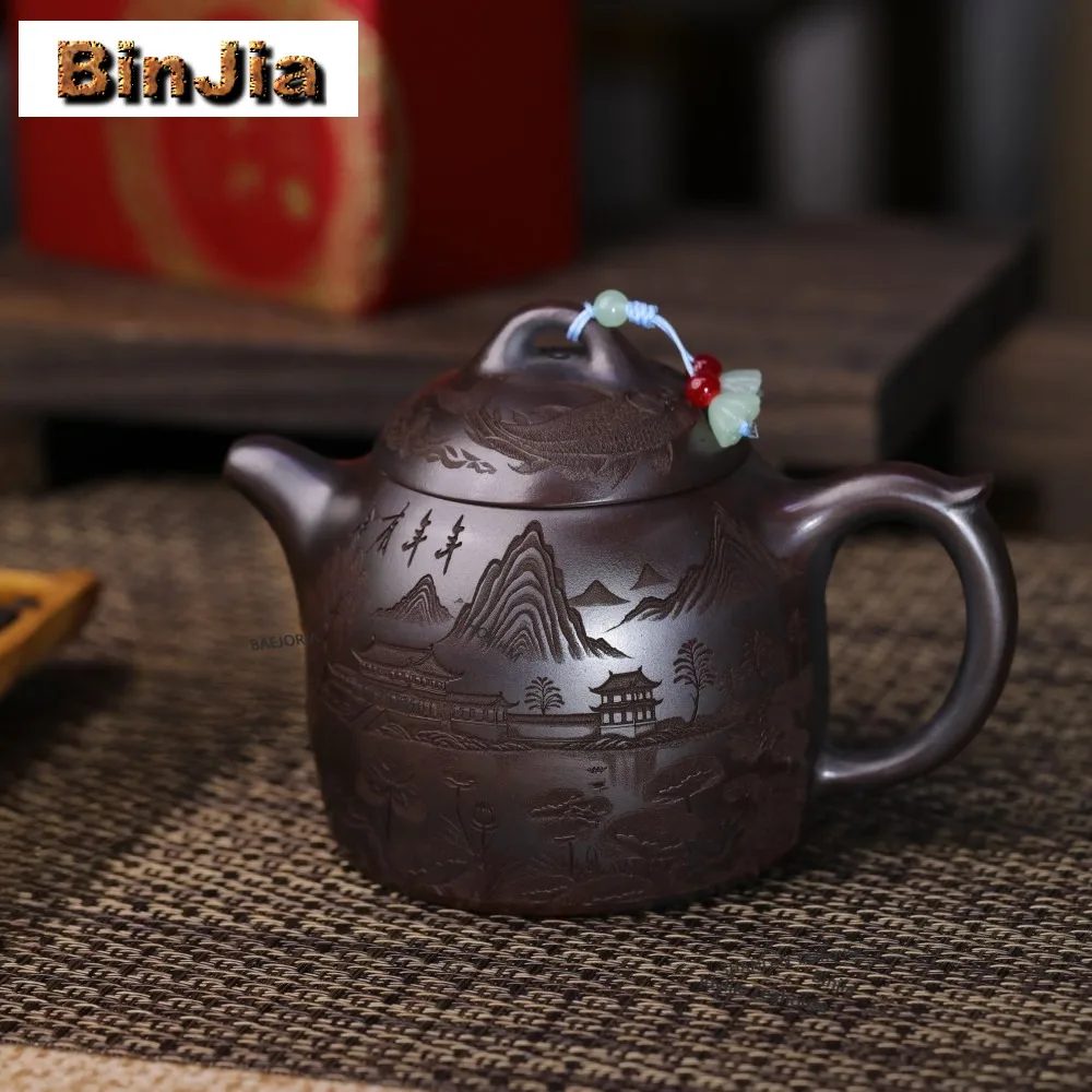 350ml Ancient Yixing Purple Clay Teapots Handmade Qinquan Pot Raw Ore Bronze Mud Kettle With Infuser Zisha Tea Set Tea Ceremony