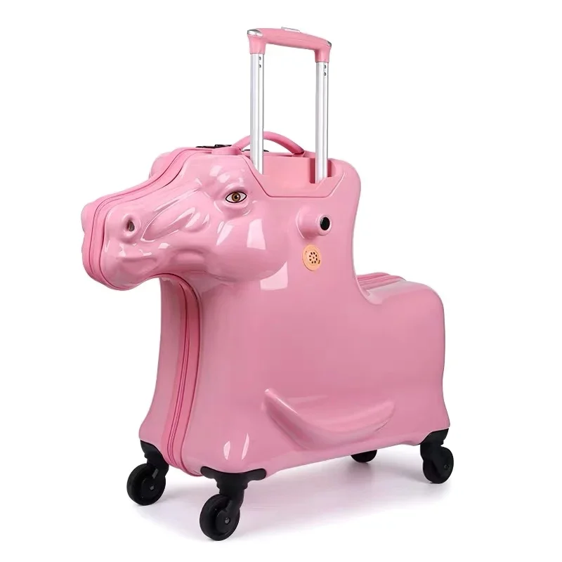 New HOT 3D cartoon horse travel rolling luggage bag kids cute trolley suitcase on wheels children Riding Sitting Luggage case