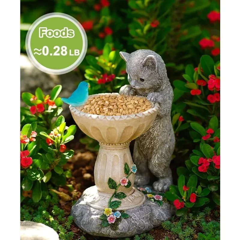 

Cute Cat Birdbath Garden Decor - Outdoor Statue Ornament for Birds | for Cat Lovers/Gardeners | Yard/Lawn/Porch/Patio/Balcony