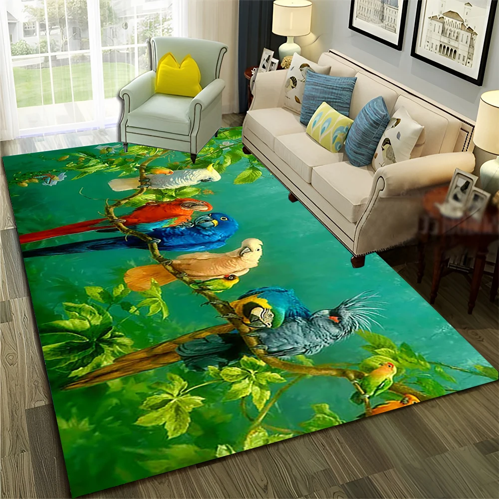 3D Colorful Macaws Parrot Birds Carpet Rug for Home Living Room Bedroom Sofa Doormat Decor,kids Play Area Rug Non-slip Floor Mat