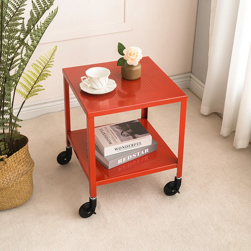 

Colorful Double-Layer Mobile Side Table Rolling Dining Cart Sofa Coffee Table Home Living Room Party Drink Organizer