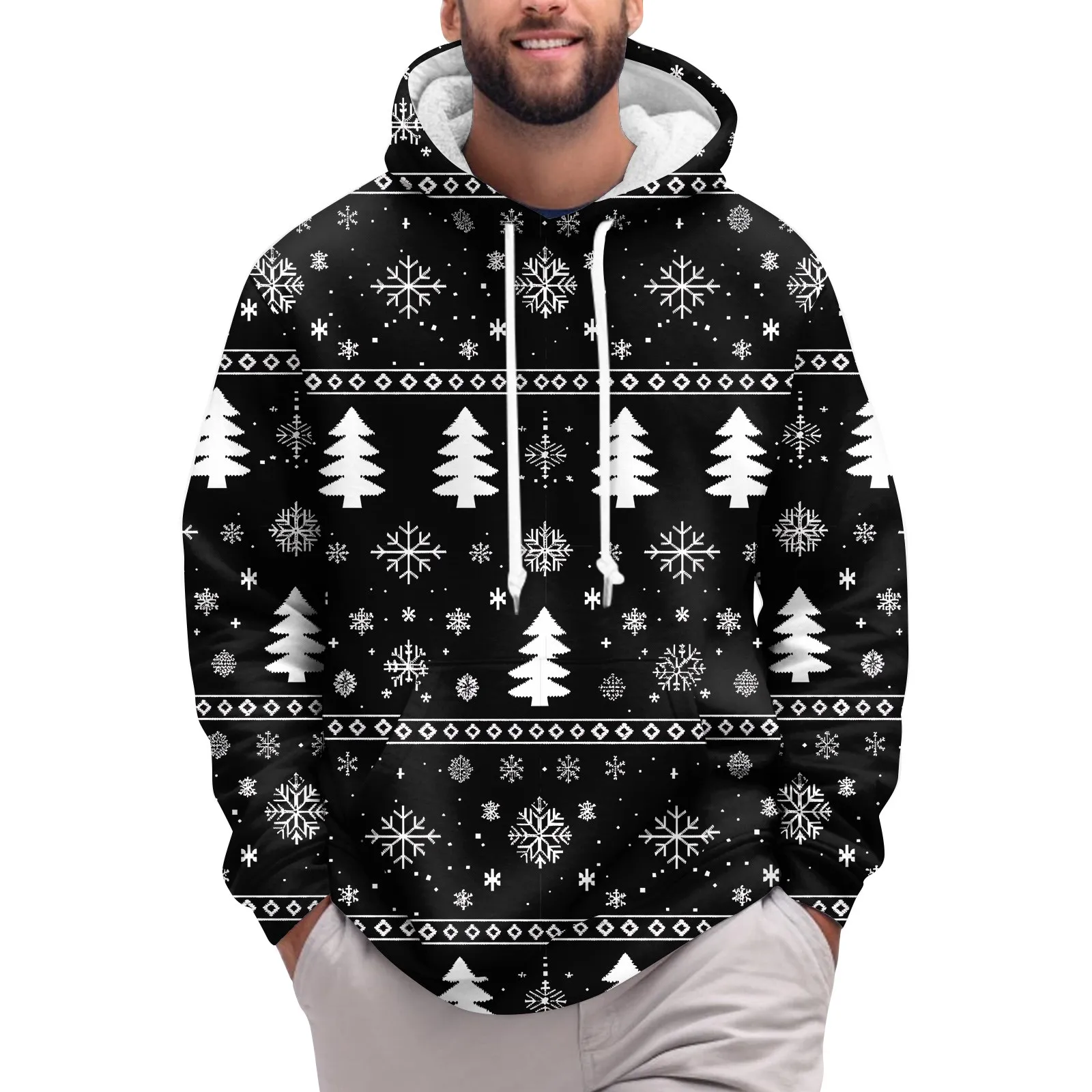 Men'S Christmas Print Hoodie Sweatshirt Animal Cartoon Pattern Sweatshirt Casual Cute Polyester Spandex Blended Hooded Sweatshir