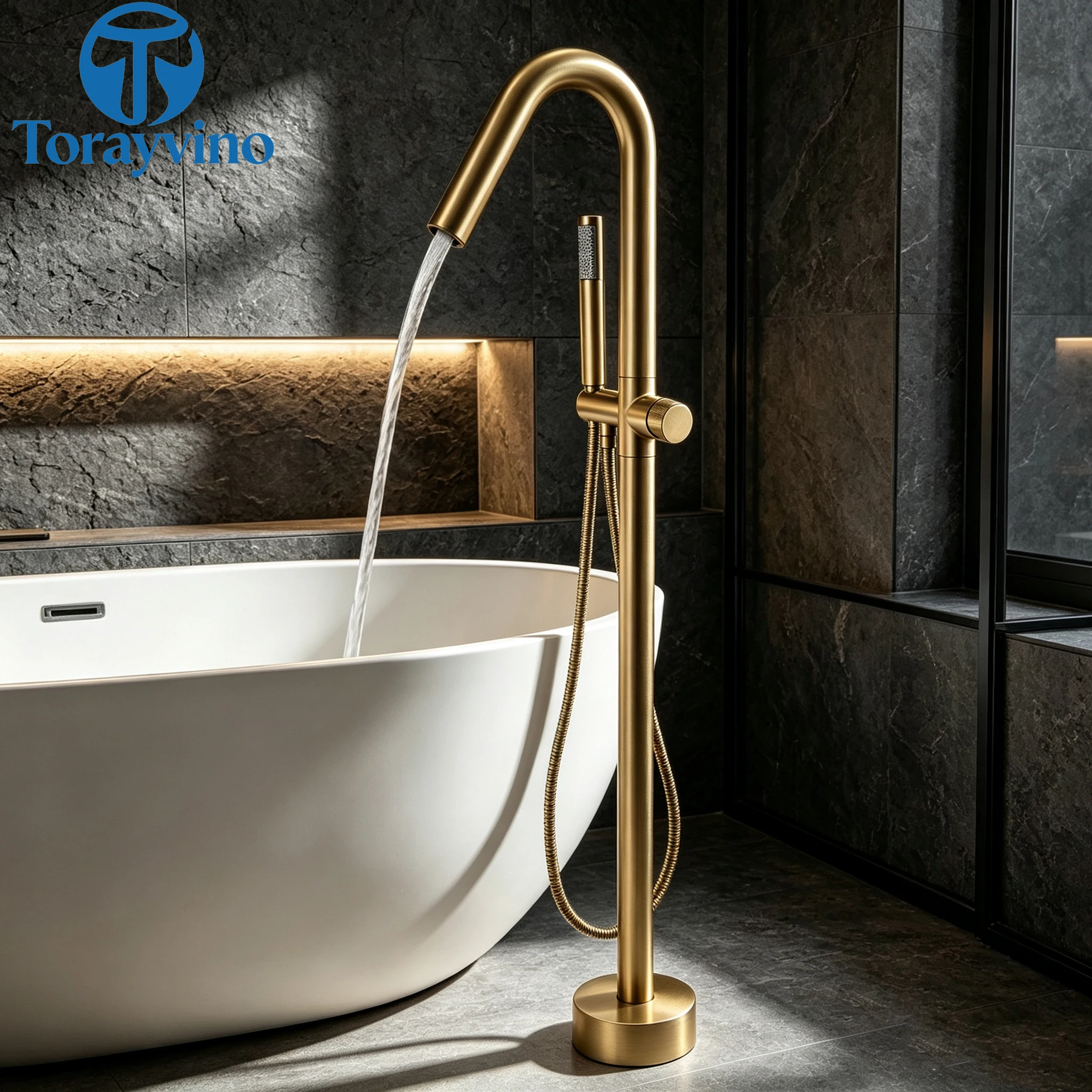 Torayvino Bathroom Bathtub Faucet Outdoor Shower Faucet System Set Beach Wash  Tap Swimming Pool Floor Standing Shower Column