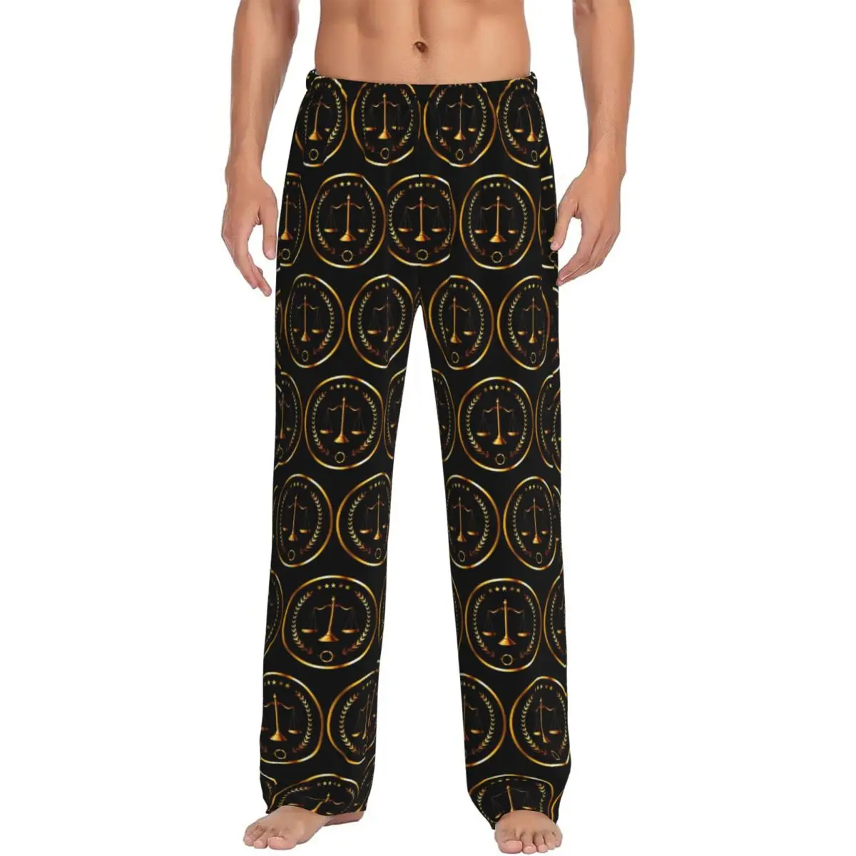 

Custom Gold Scales Of Justice Law Logo Lawyer Legal Party Pajama Pants Men Sleepwear Sleep Lounge Bottoms with Pockets