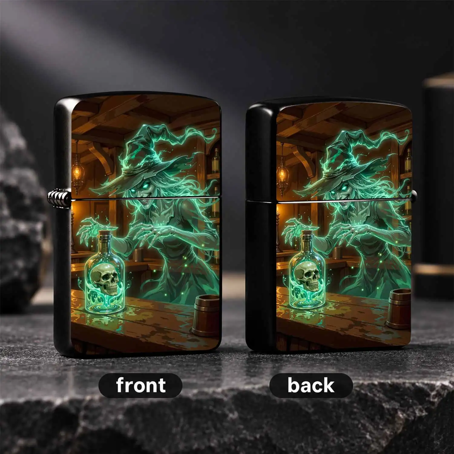 Witch Themed Portable Lighter Retro Tavern Mystical Green Flame Magic Print Creative Halloween Peripheral Decor Multi-Scene Practical Lighter For Outdoor Gathering Daily Use Unique Holiday Gift A Humorous And Interesting Lighter