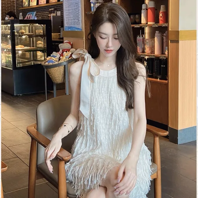 Spring and Summer New Dress Chiffon Skirt A-line Loose Temperament Women's Dress Tassel Bow Collar Dress
