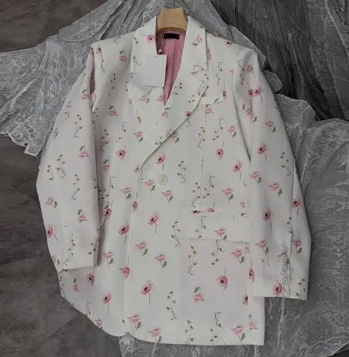 Women's Floral Suit Jacket Summer 2025 Fashionable Sweet Collar Tied Long Sleeved Trendy Women's Clothing
