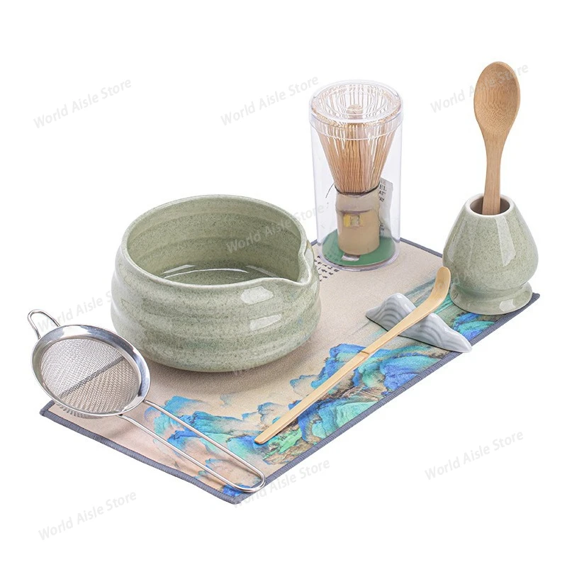 Matcha Mixer Set Whisk Teaware Kit, Ceramic Cha Bowl with Mouth and Matchas Mixer Set Matcha Sets Accessory