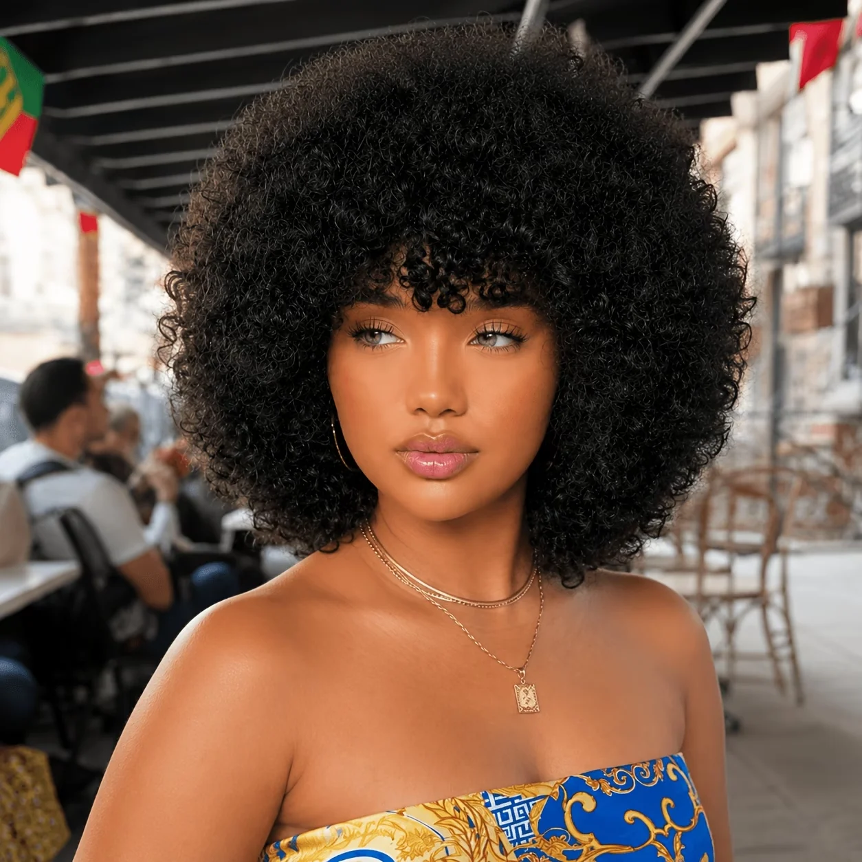Afro Puff Curly Human Hair Wig for Women 13x4 Lace Front Full Machine Made Wig Afro Short Remy Brazilian Human Hair Wig