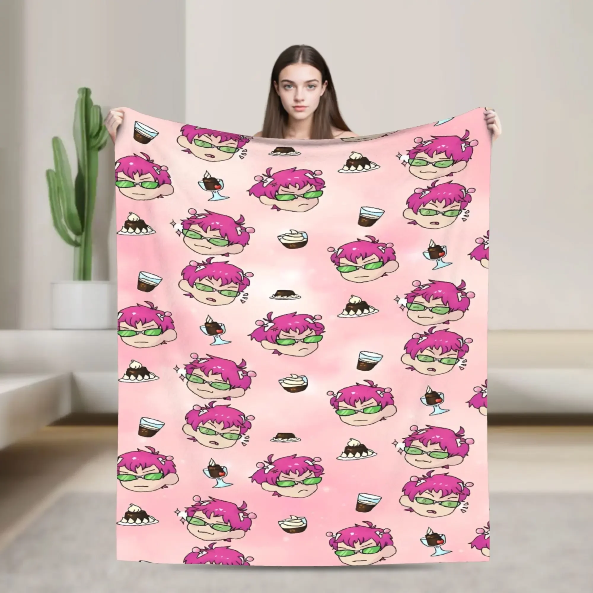 

Saiki K Anime Plush Blanket Soft Flannel Throw for Living Room Bedspread Custom Quality Warm Cozy Gift