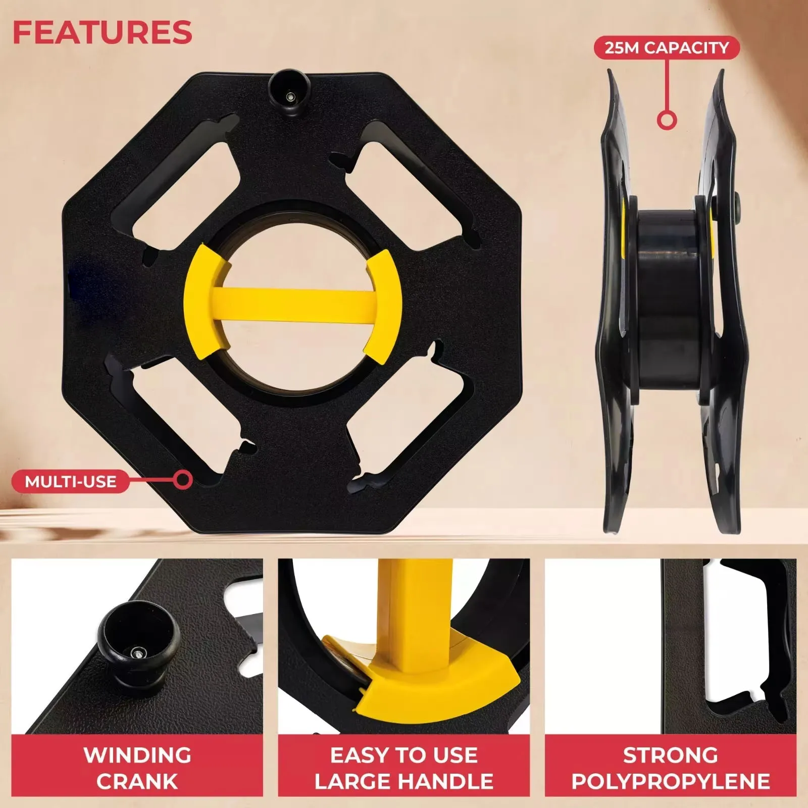 RV Cable Tidy Reel 25M Mains Wire Hook Up Lead Extension Holder Storage For Camper Caravan Motorhome
