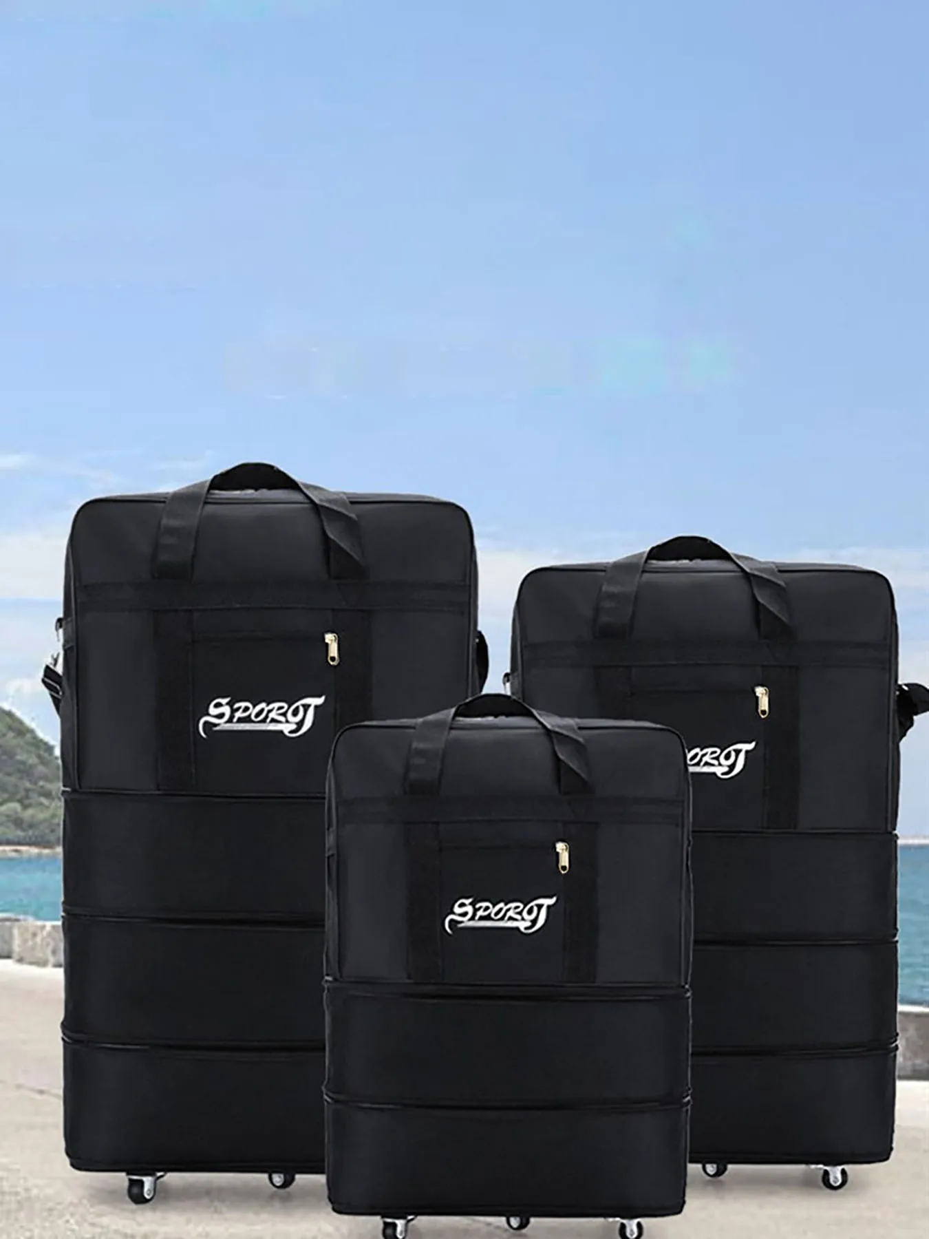 Pack de voyage roues pour femmes hommes extensible pliable chariot bagages polyvalent valise noire pour voyage week-end sac de nuit