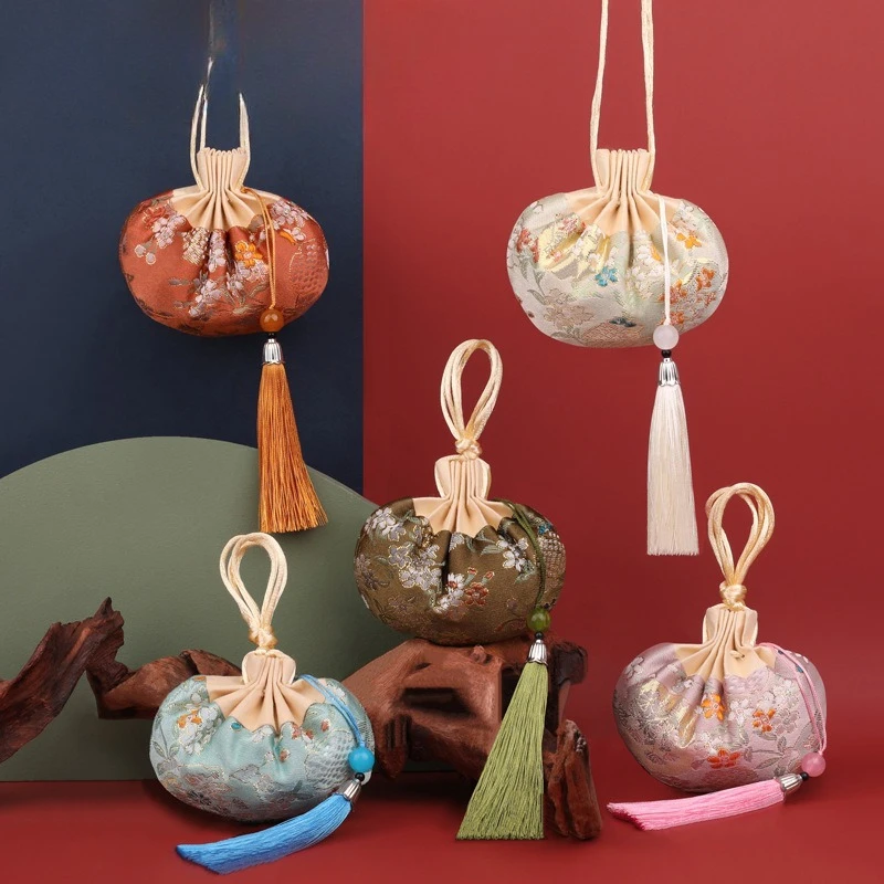 Chinese Style Floral Printed Hanging Cloth Pouch, Empty Sachet Jewelry Storage Purse Bag for Women Decorative Use