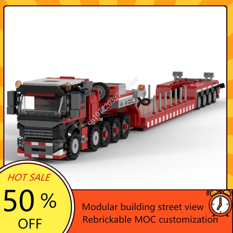 1175PCS MOC Custom Puzzles 10x6 Semi Tractor with 0+4 Extendable Euro Low Loader Model Urban Freight Transport Collection Gifts