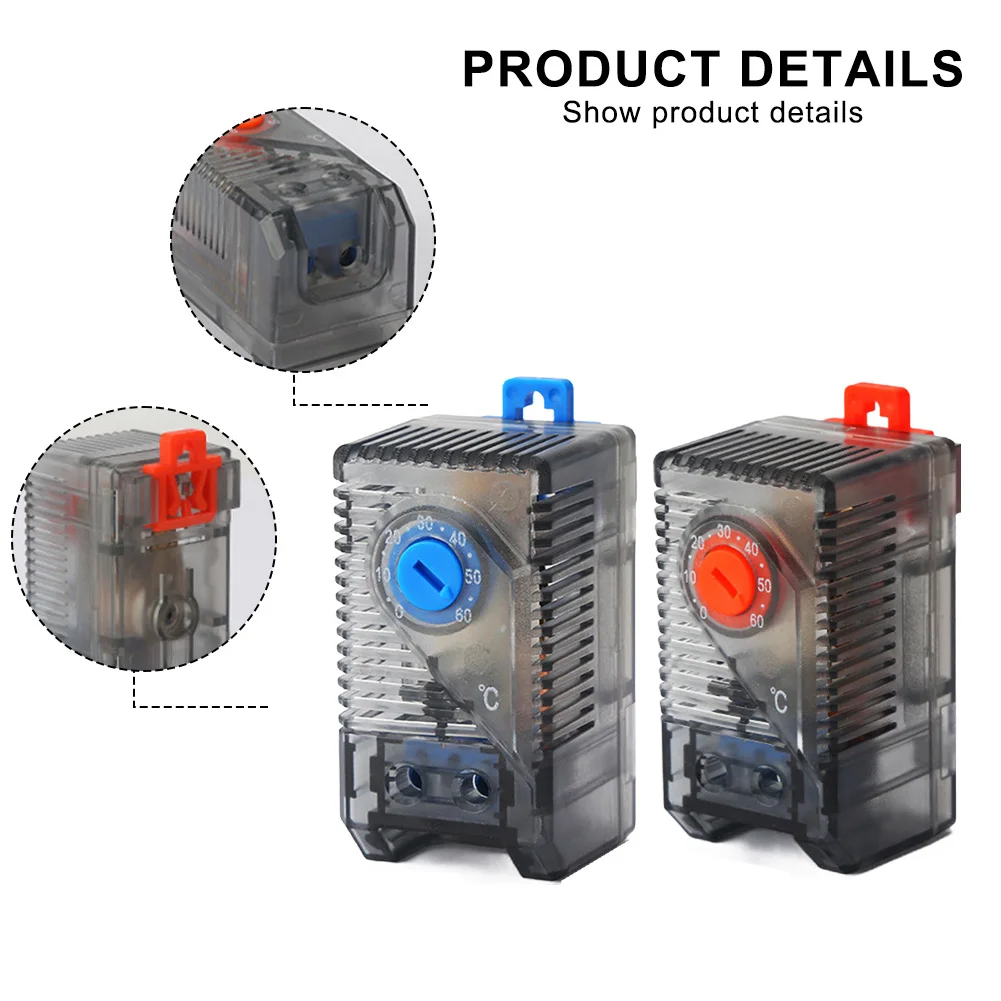 DI/N Rail Compact Thermostat 0-60C Bimetal Temperature Controller Switch For Electrical Cabinet Heater Fan Cooling System
