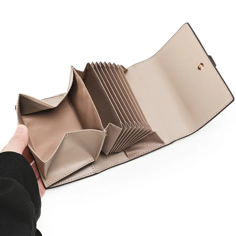 Multi-function Cowhide Leather Contrast Color Short Women Wallet Large Capacity Multi-cards Coin Purse for Ladies