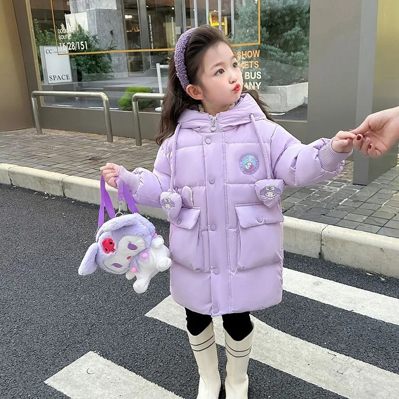 

Kuromi Anime Kawaii Sanrio Warm Casual Jacket New Winter Cute Cartoon Princess with Bag Coat Lovely Soft Coat Clothes Gifts