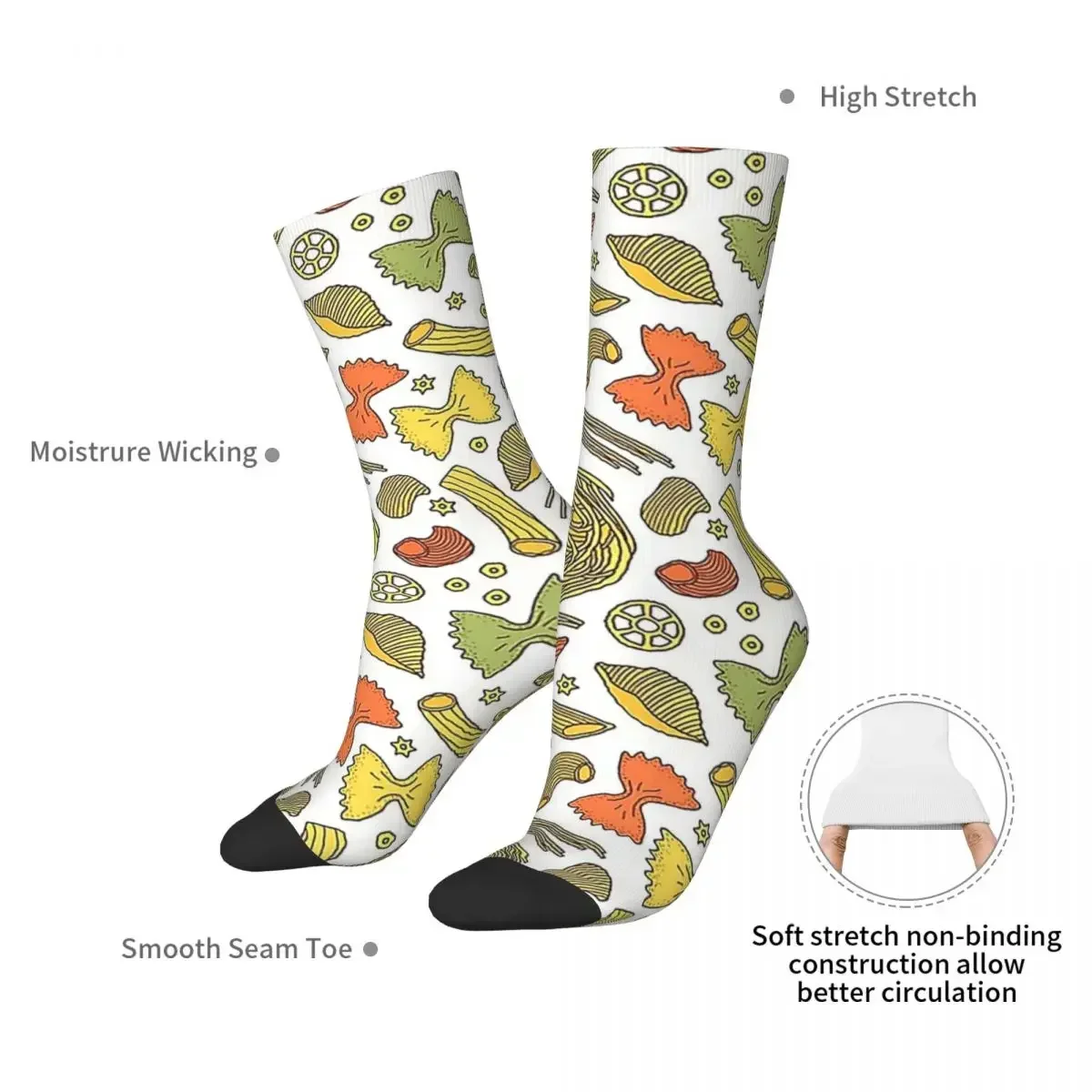 Pasta Pattern Socks Harajuku Sweat Absorbing Stockings All Season Long Socks Accessories for Man's Woman's Birthday Present