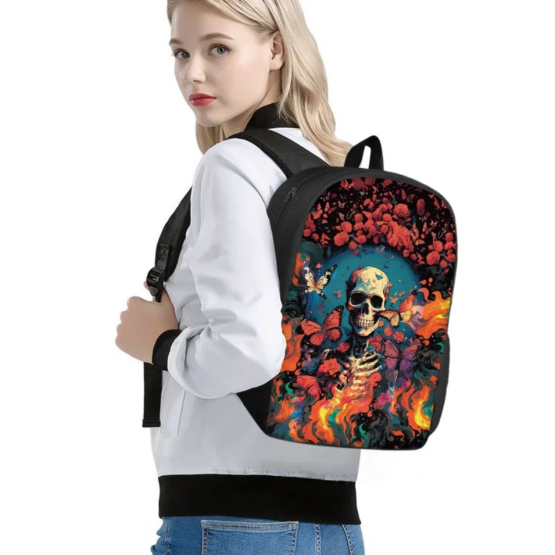 Primary School Student Backpack with Skull Print