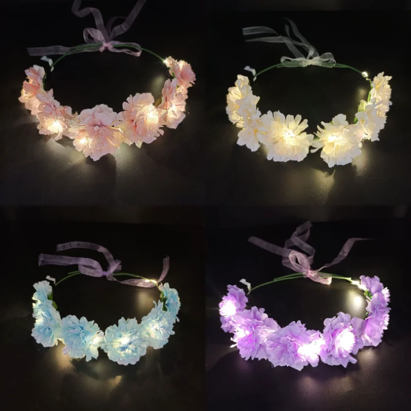 1pc  Adjustable Girl Glow Headband with LED Light Flowers Wreath Crown Hairband for Wedding Birthday Glow Party Hair Accessories