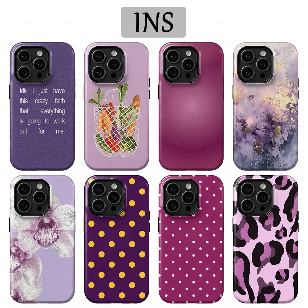 Purple Flowers Phone Case for Samsung Galaxy A56 A36 A26 S26 S25 S24 S23 S20FE Ultra Plus 4G 5G Luxury Double-layer Back Cover