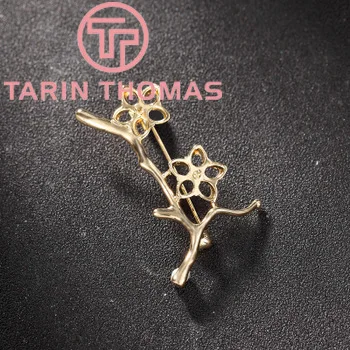 (3419)2PCS 30x33MM 24K Gold Color Plated Brass with Zircon Tree Brooch High Quality DIY Jewelry Making Findings Accessories