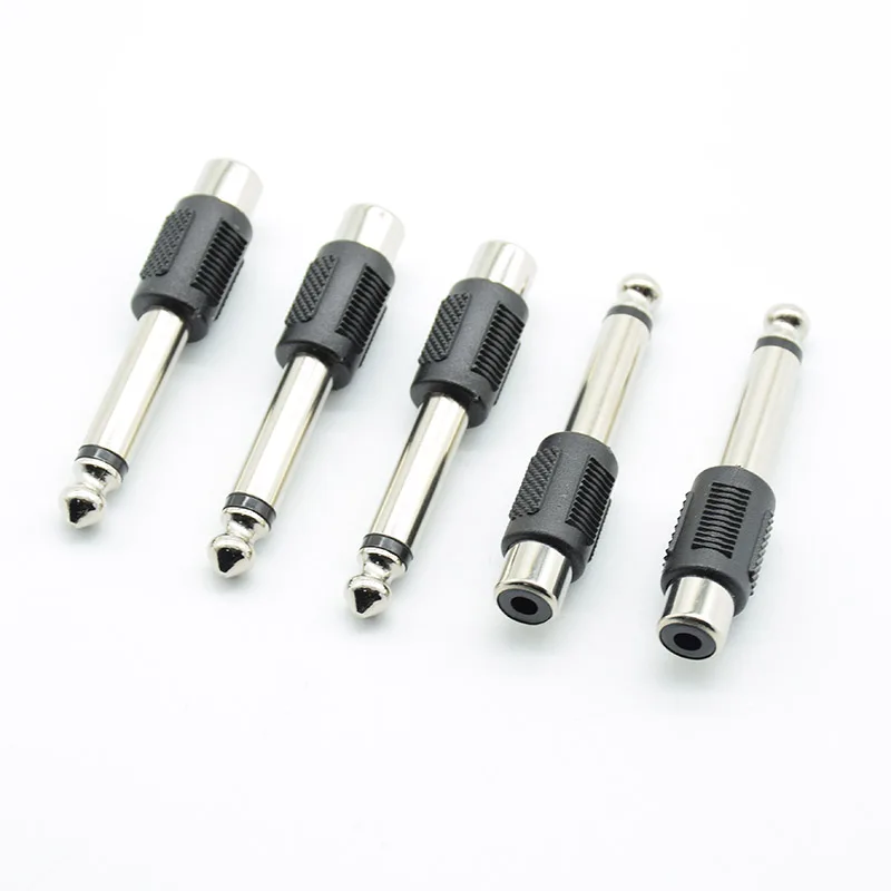 5pcs  RCA/AV Female Jack to 6.35mm 1/4 Inch Male Mono Audio Adapters Connectors Plugs DIY FM Microphone